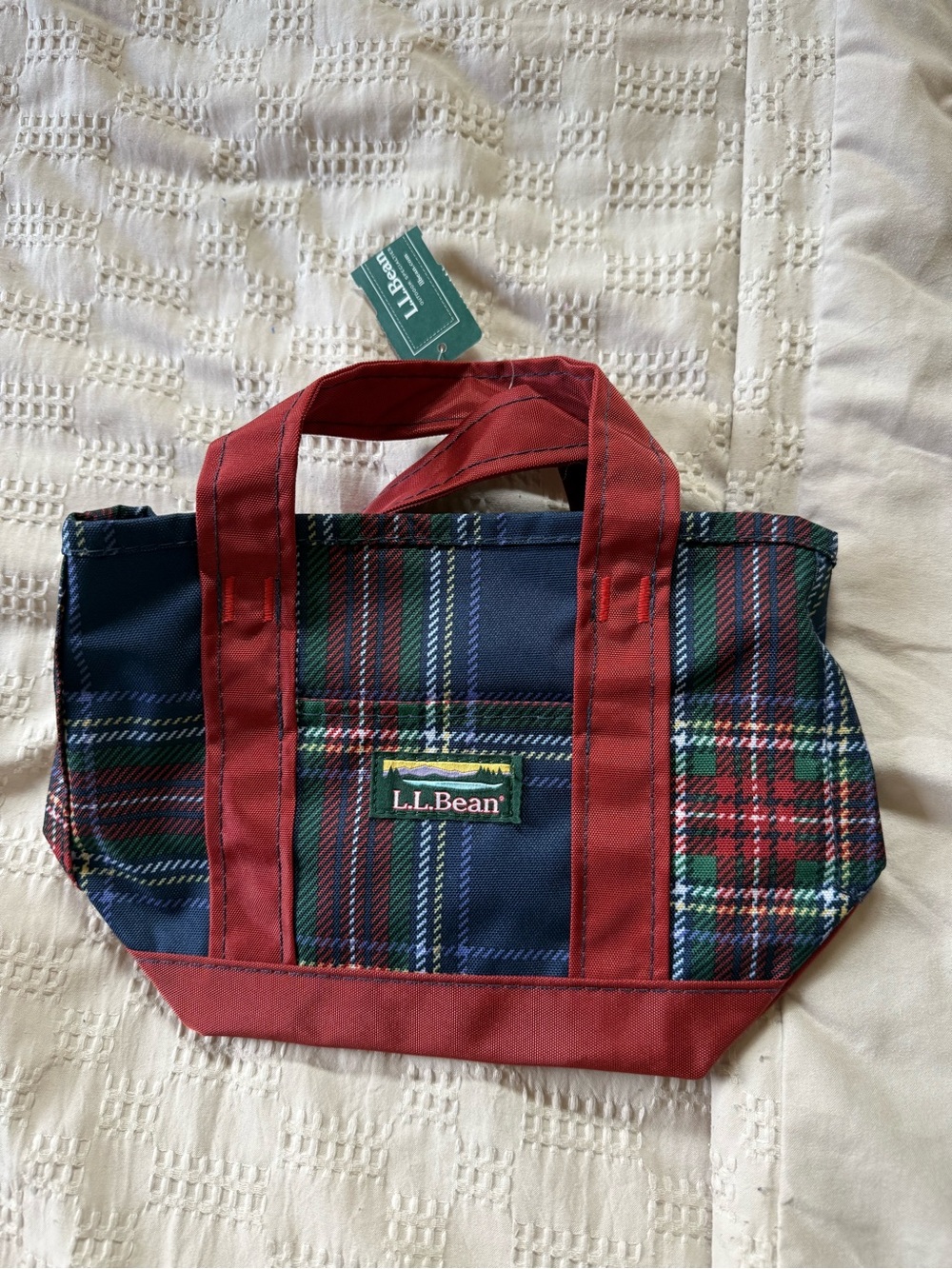 L.L. Bean Navy and Red Plaid Mini Tote
